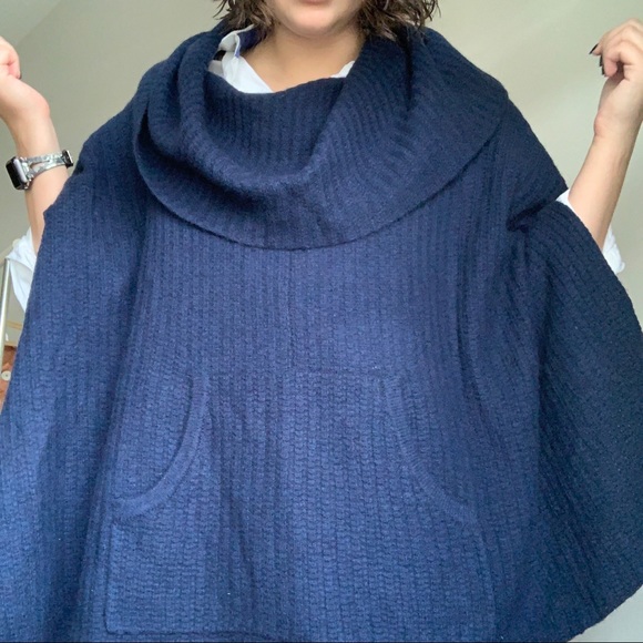 360Cashmere Heather Navy Cashmere Draped Poncho OS - Picture 5 of 7